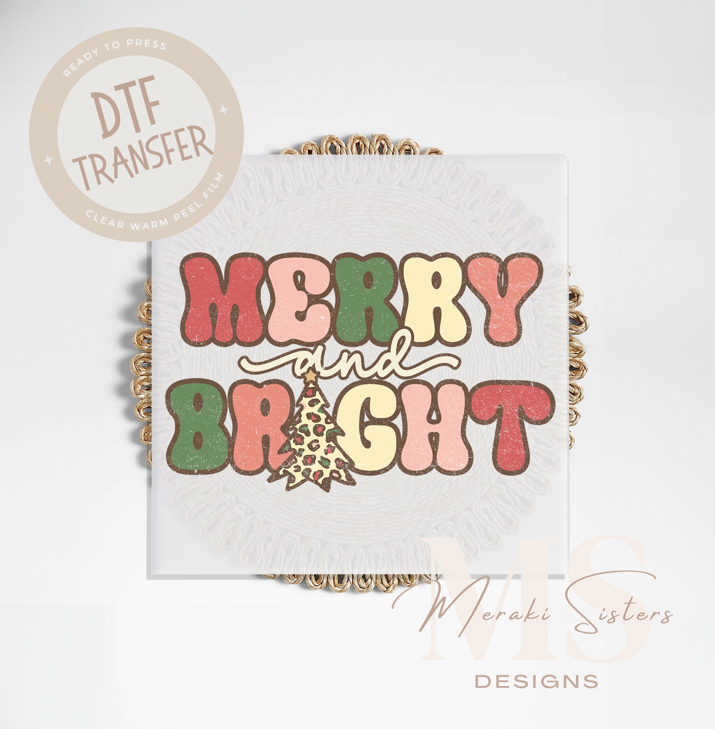 Merry & Bright Tree DTF Transfer