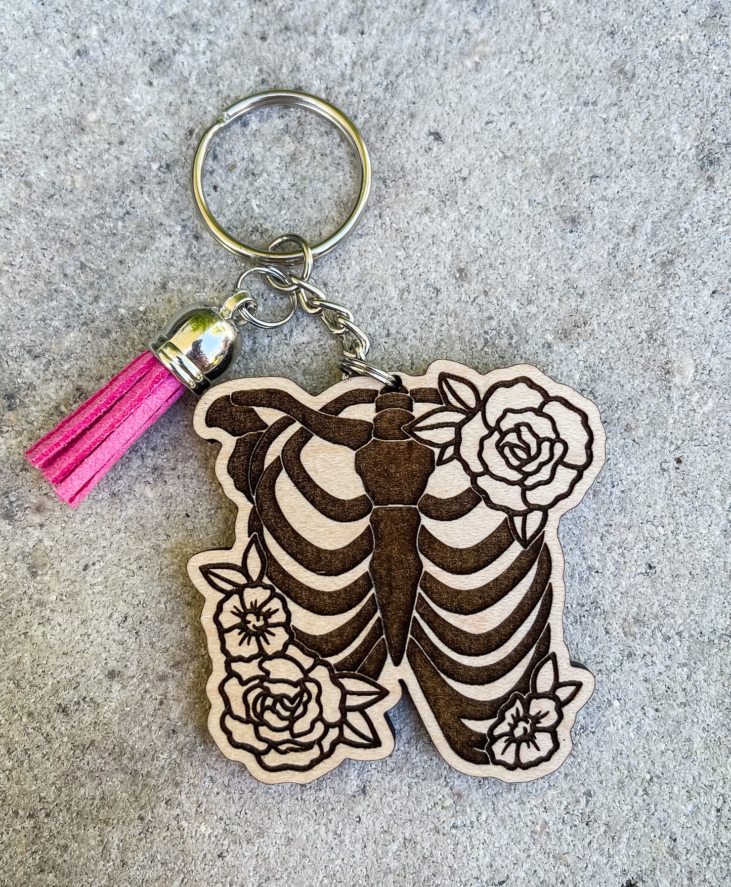 Floral Skeleton Torso Key Chain with Tassel