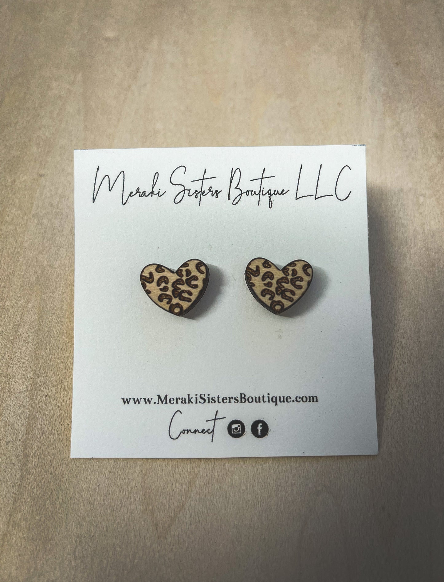 Leopard Heart Wood Earrings