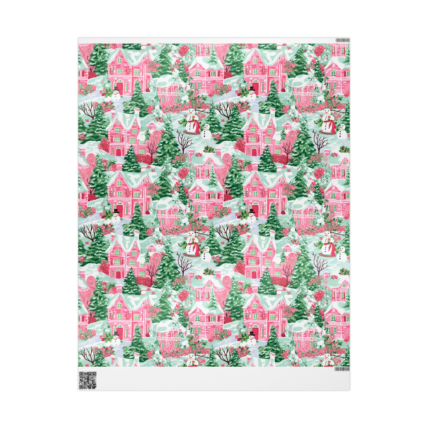 Pink Snowman Village Wrapping Paper