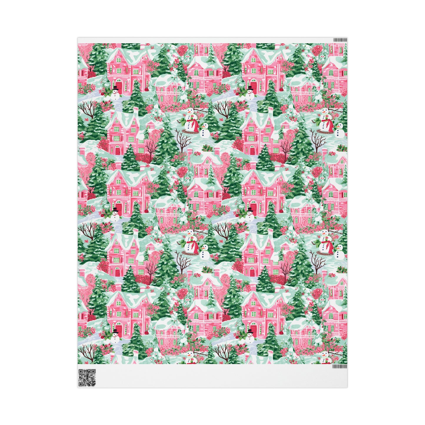 Pink Snowman Village Wrapping Paper