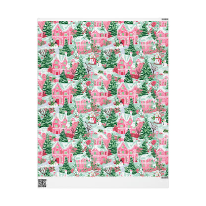 Pink Snowman Village Wrapping Paper