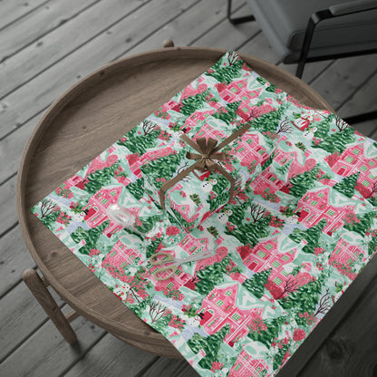 Pink Snowman Village Wrapping Paper