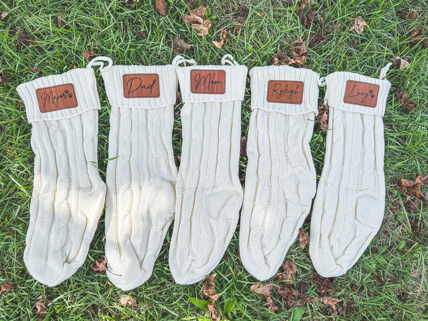Knit Stockings With Engraved Leather Patch