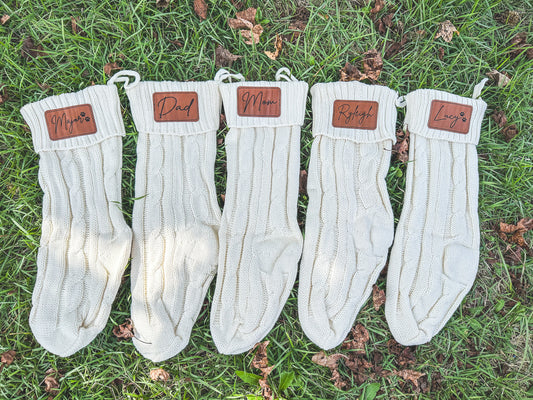 Knit Stockings With Engraved Leather Patch