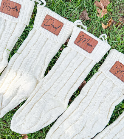 Knit Stockings With Engraved Leather Patch