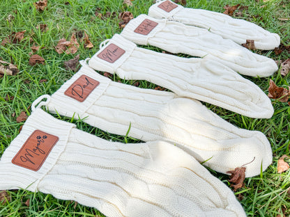 Knit Stockings With Engraved Leather Patch