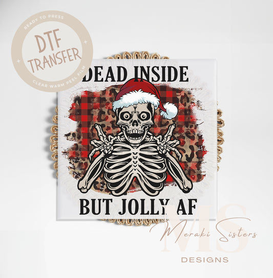 Dead Inside But Jolly Leopard/Plaid DTF Transfer