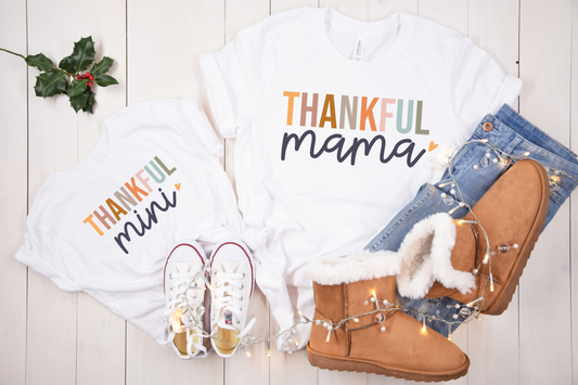 Colorful Thankful Mama & Thankful Mini Tee Combo