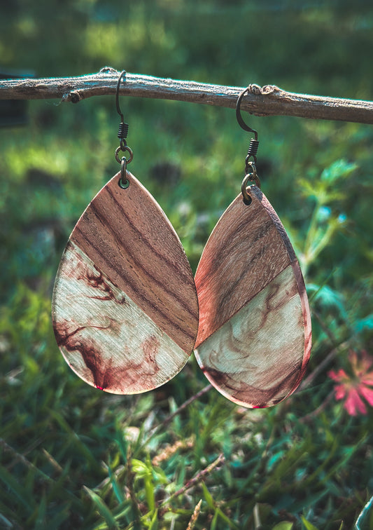 Brown Resin/Walnut Wood Dangle Earrings
