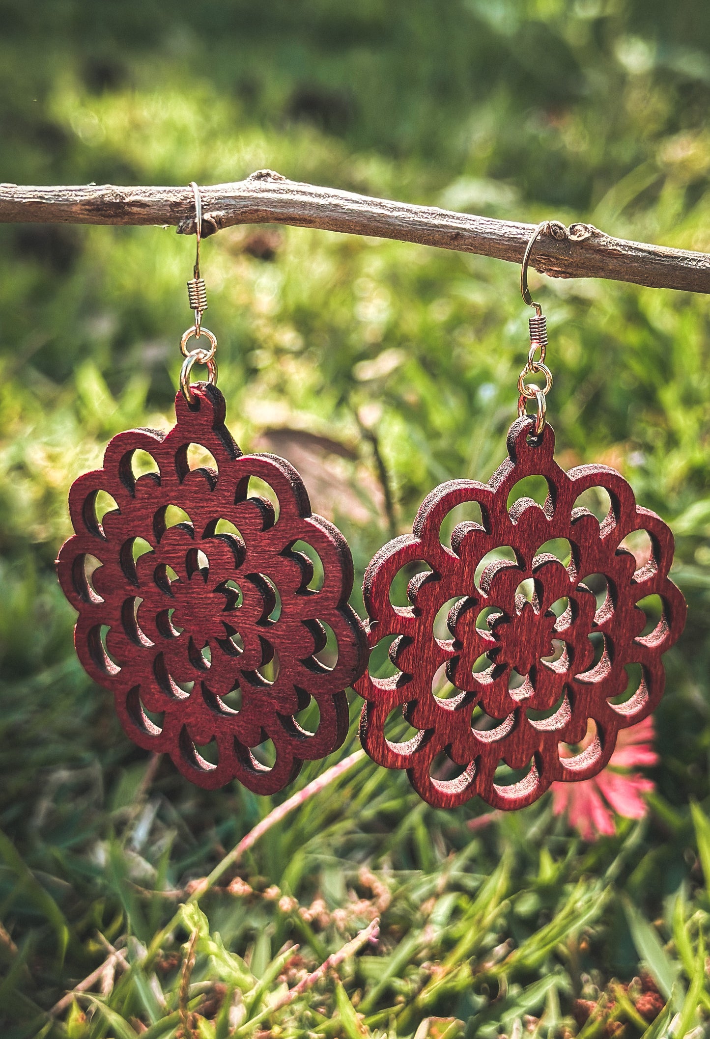 Flower Wood Dangle Earrings