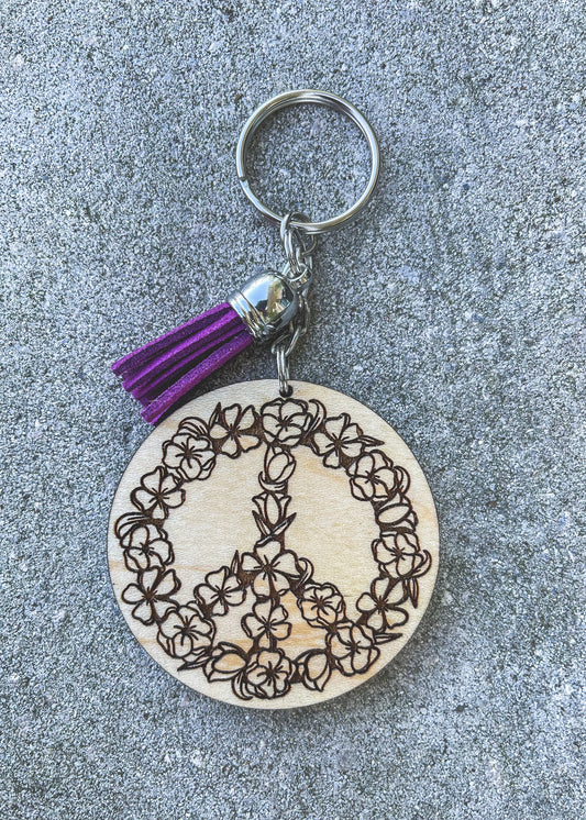 Floral Peace Key Chain with Tassel