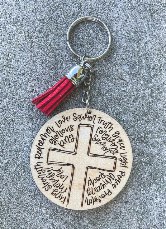 Cross Key Chain with Tassel