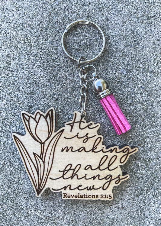 All Things New Key Chain with Tassel
