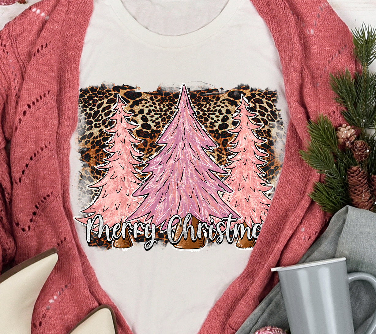 Leopard Pink Merry Christmas Tee