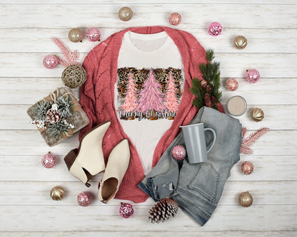 Leopard Pink Merry Christmas Tee