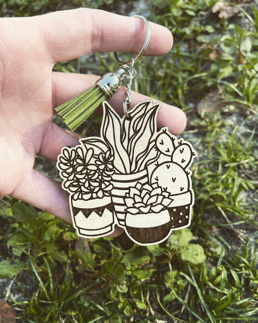 Wood Succulent Keychain