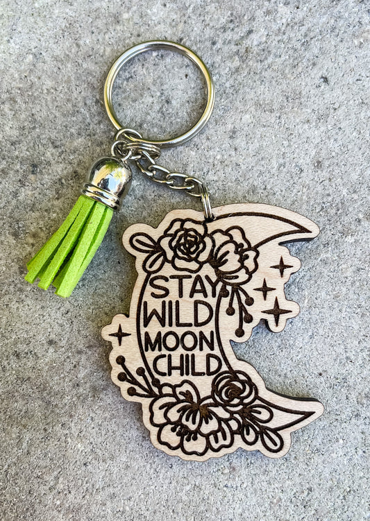 Stay Wild Moon Child Key Chain with Tassel