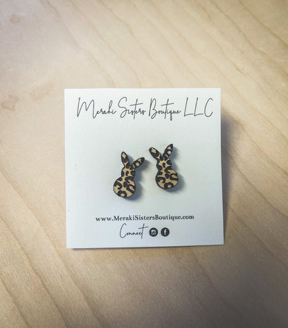 Leopard Bunny Wood Earrings