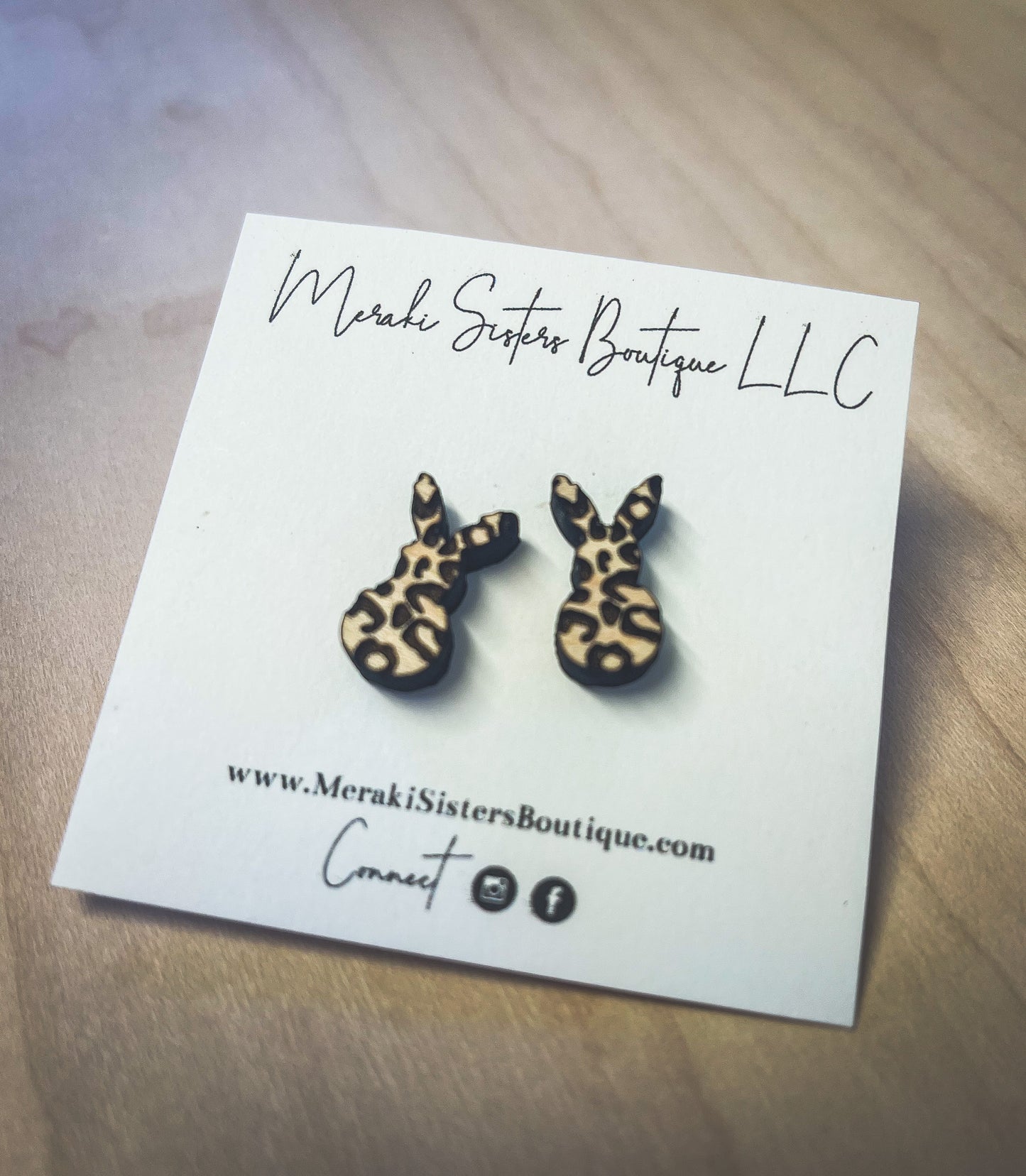 Leopard Bunny Wood Earrings