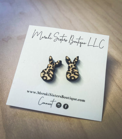 Leopard Bunny Wood Earrings